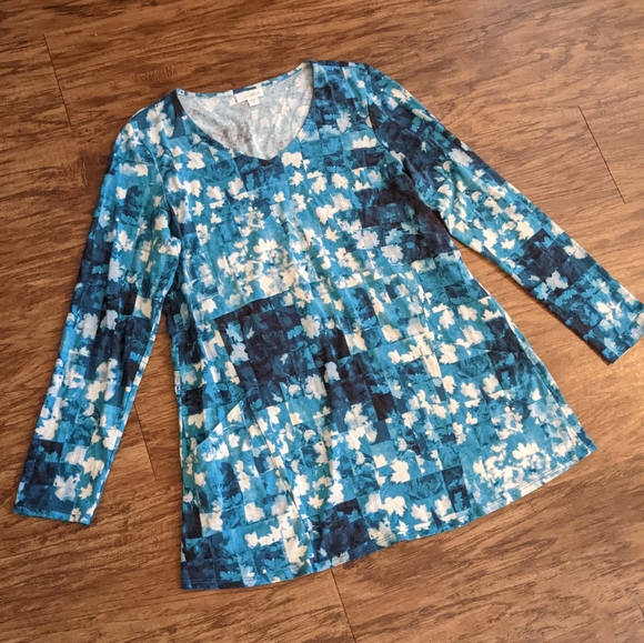 J. Jill Multi Color Blue Long Sleeve Tunic Top - Picture 10 of 10